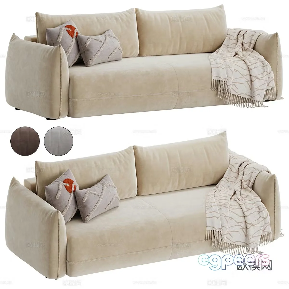 Modern cream style double sofa 3d model