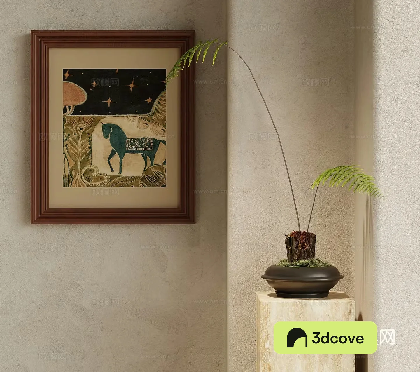 Middle-aged green plants decorative hanging paintings 3D model