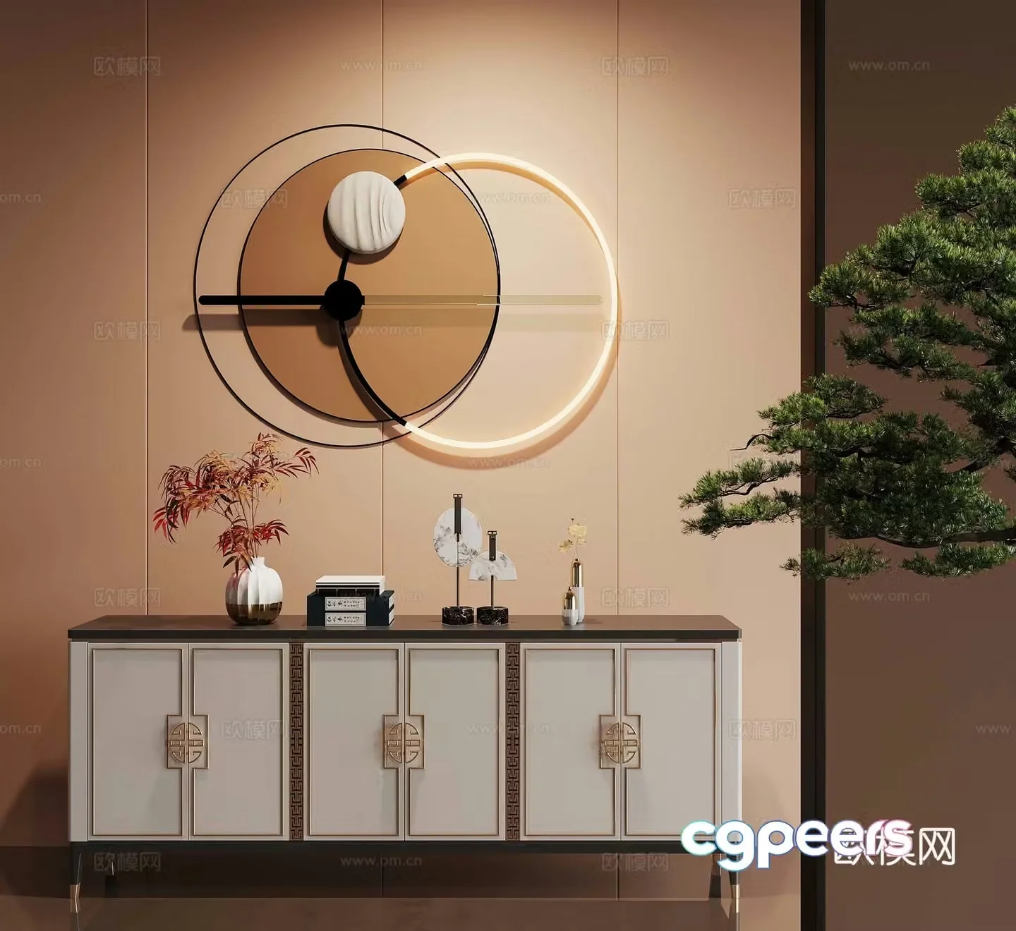 New Chinese style entrance cabinet 3D model