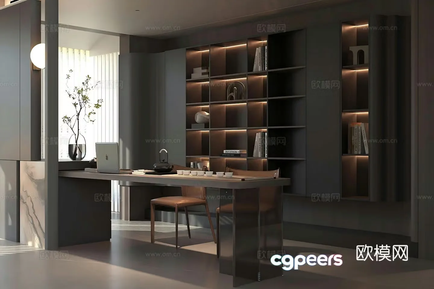 Modern Italian study open study desk and chair light luxury Italian study living room and study 3D model