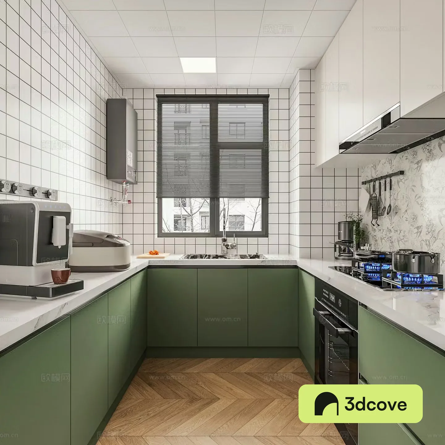 Modern kitchen range hood gas stove gas water heater coffee machine cabinet kitchen utensils electric
