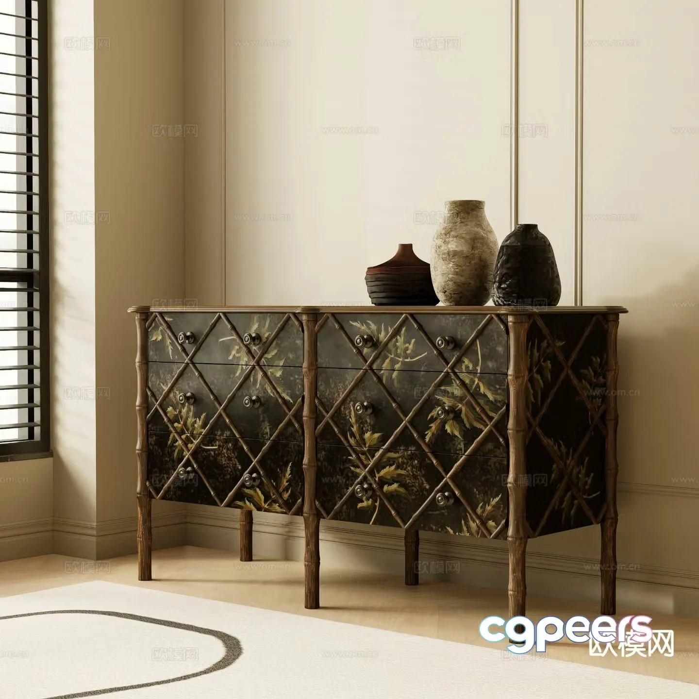 Medieval style chest of drawers side cabinet entrance cabinet 3D model