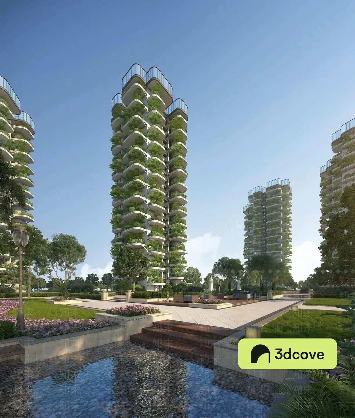 The Main Subject Is A Tall Green Building With Balconies