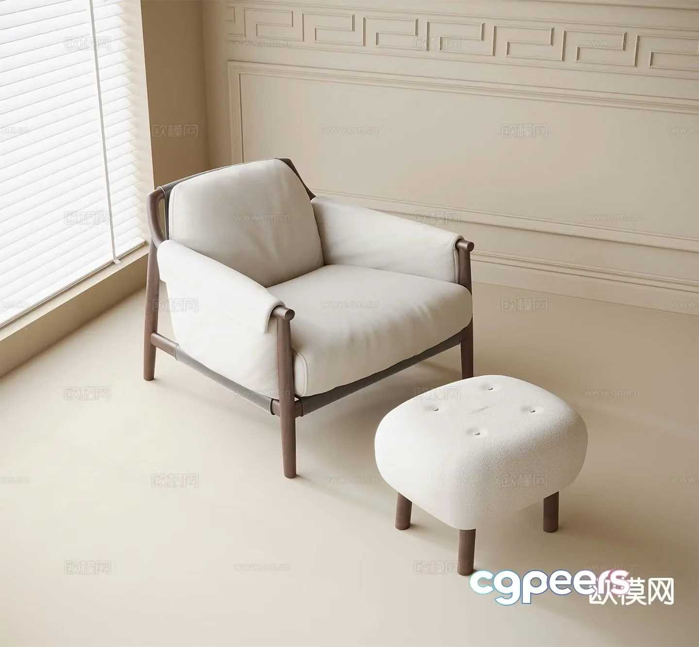 Modern leisure chair sofa chair footrest 3d model