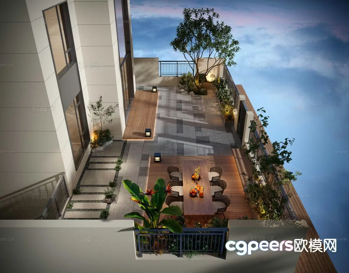 Modern balcony terrace roof garden 3d model