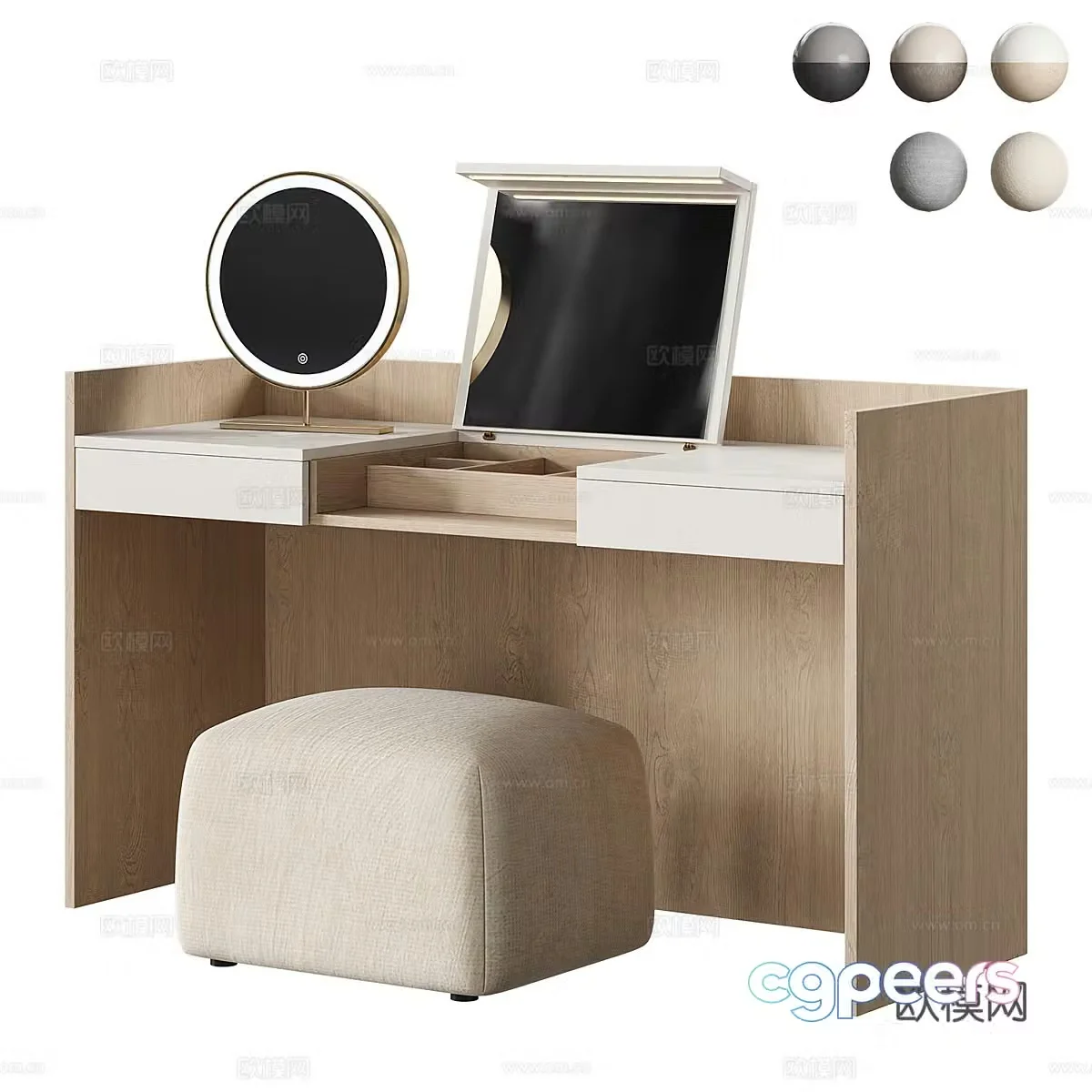 Modern Italian minimalist dressing table dressing table makeup mirror makeup stool 3D model