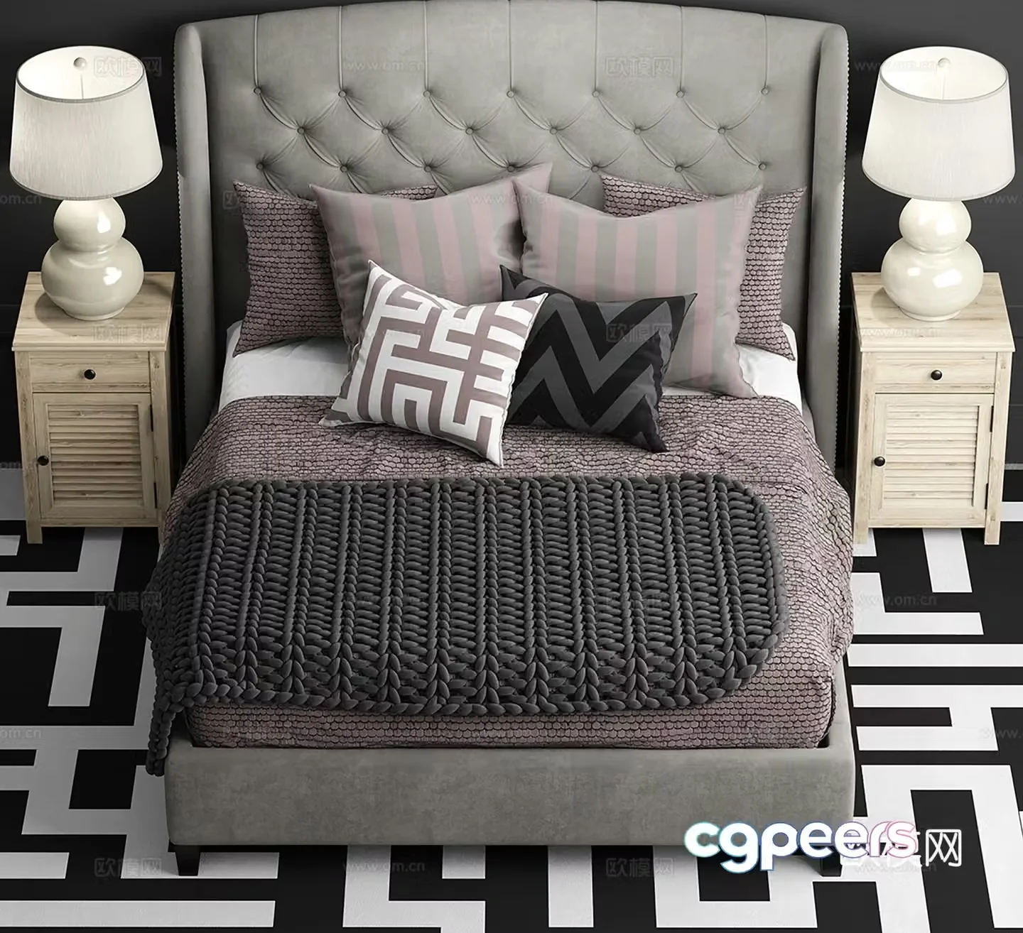 Simple European double bed 3d model