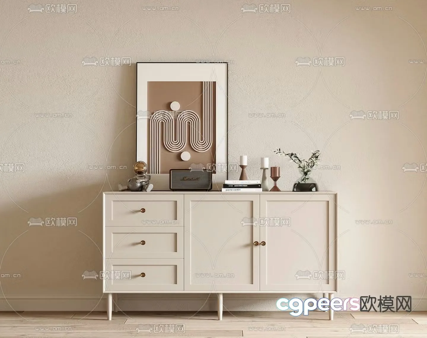 Cream style side cabinet entrance cabinet side view cabinet 3D model