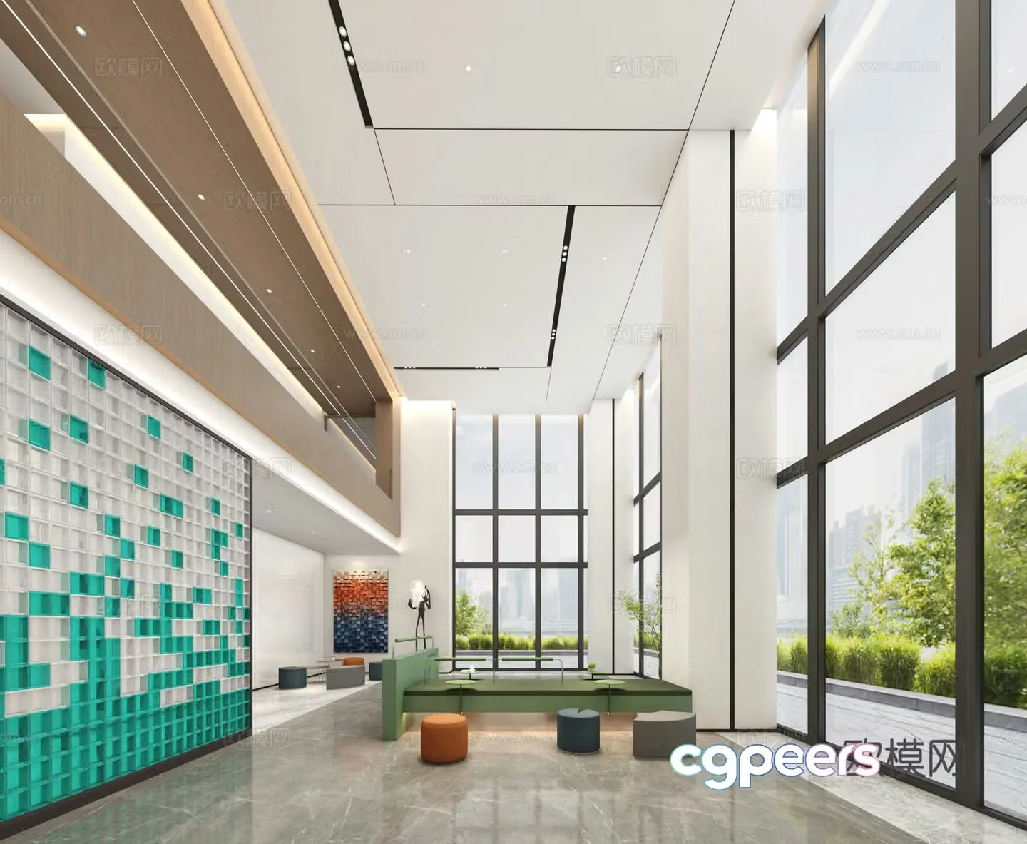 Modern office lobby 3d model