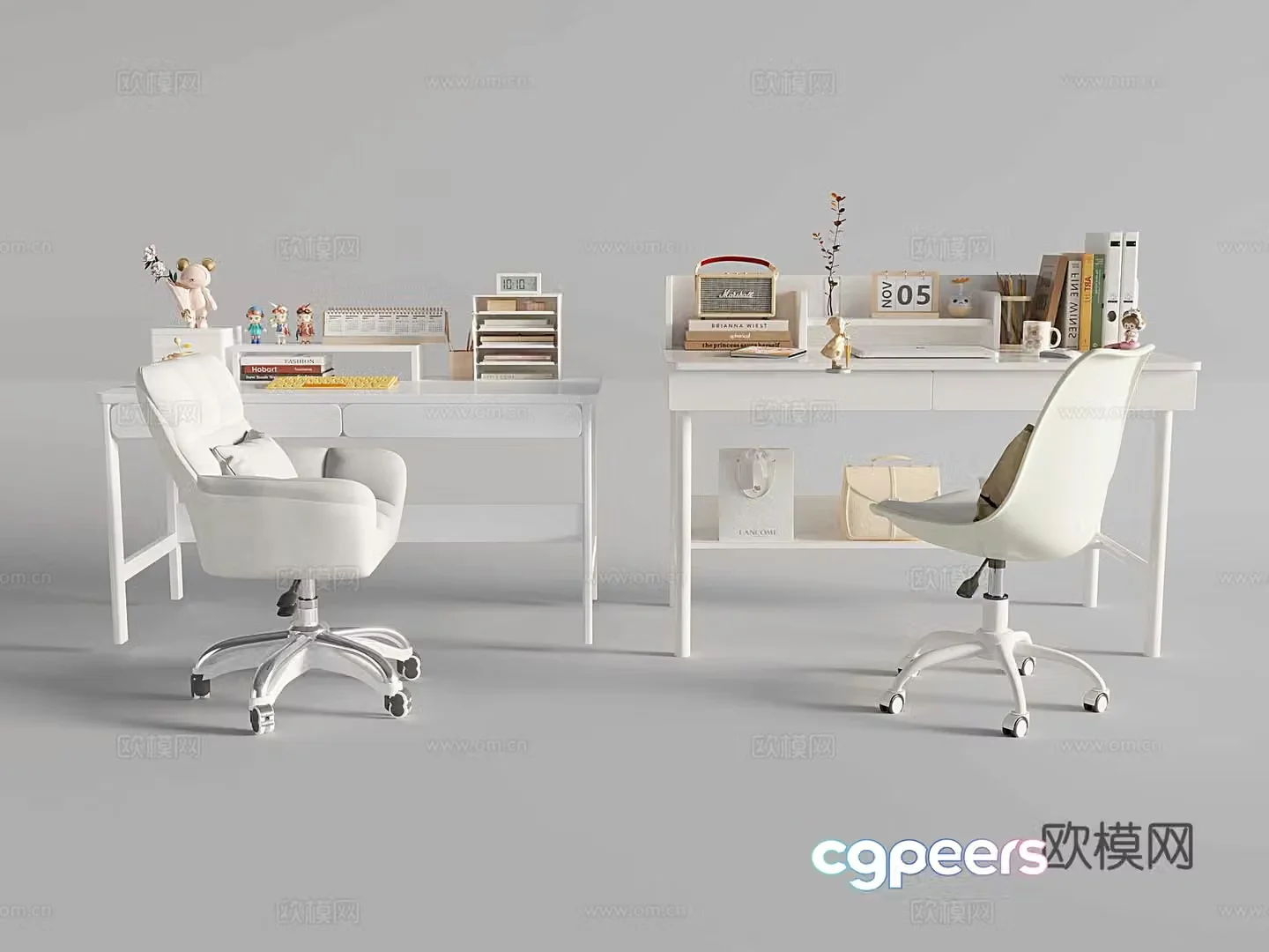 Table and chair combination desk and chair office desk and chair ornament book 3d model