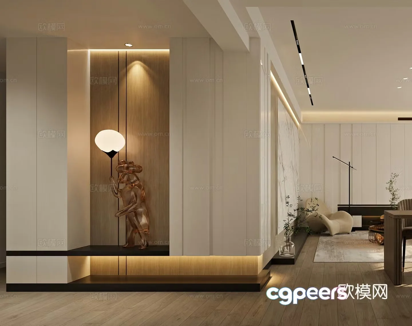 Modern porch view wall decorative cabinet porch shoe cabinet aisle light luxury leisure chair 3D model