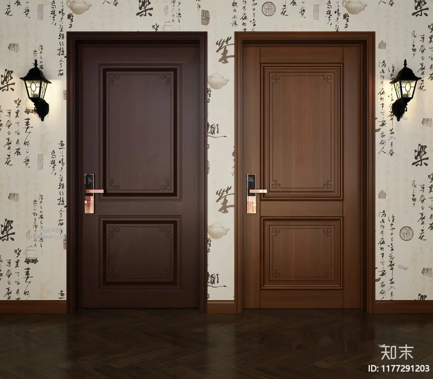 Two Brown Doors 3D Model – 13235 – VRAY Render