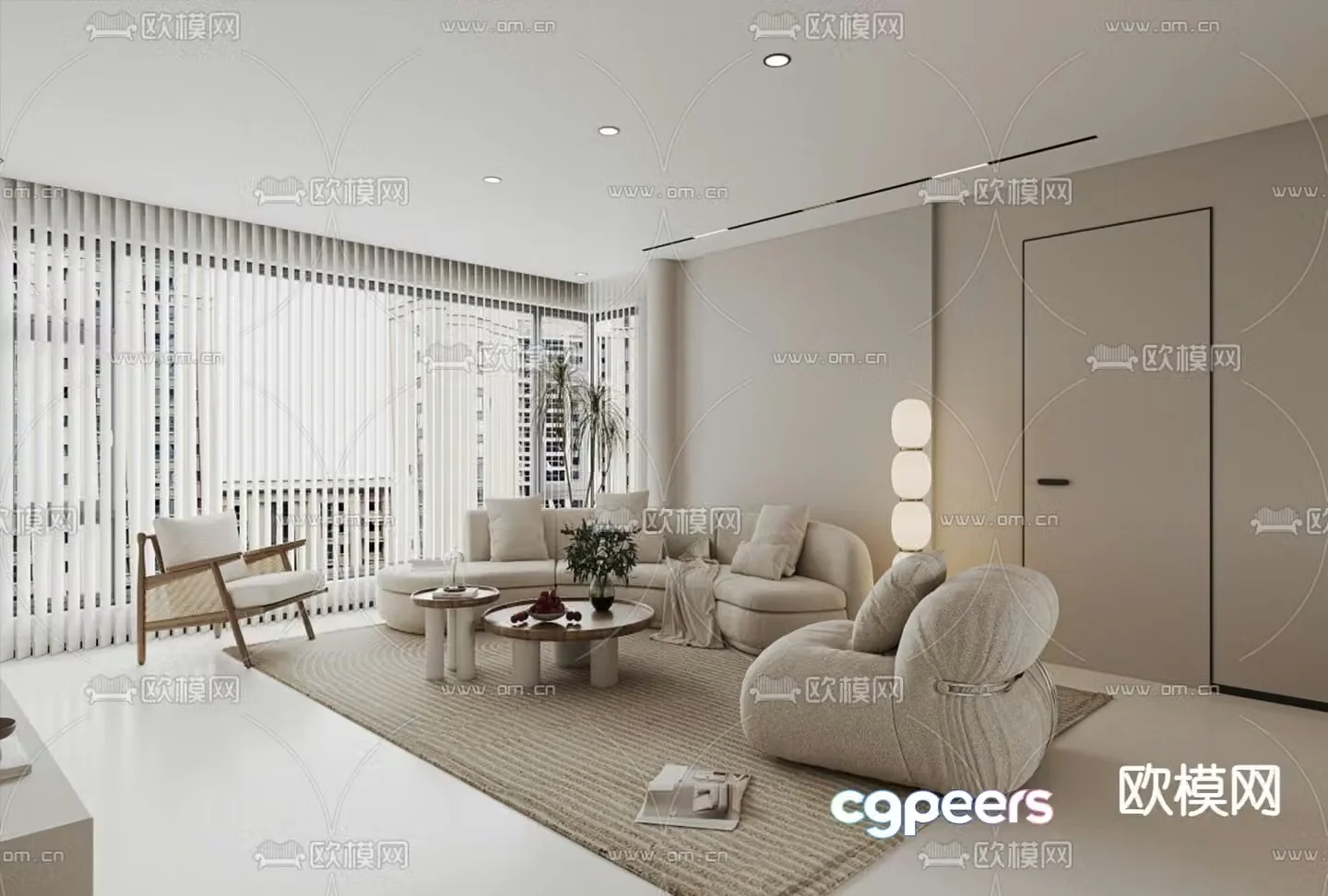 Modern living and dining room 3d model