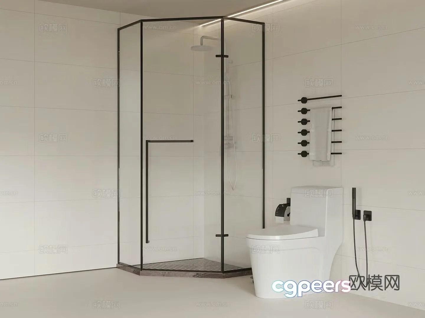 Modern bathroom shower toilet towel rack 3d model