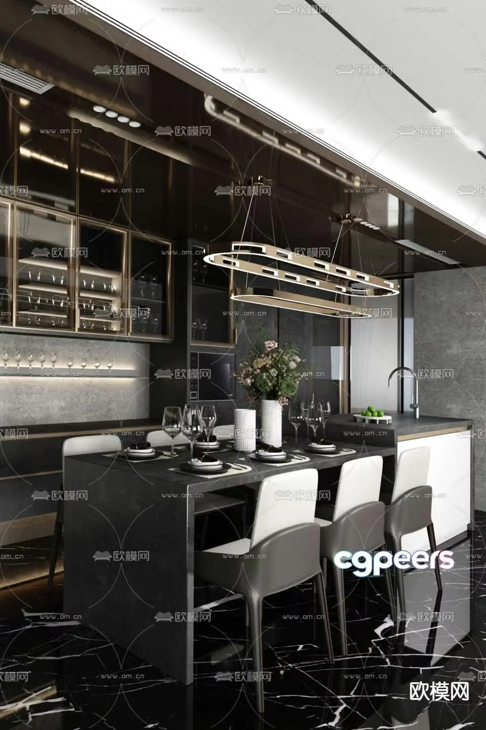Fayun Design High-end Gray Restaurant 3D Model