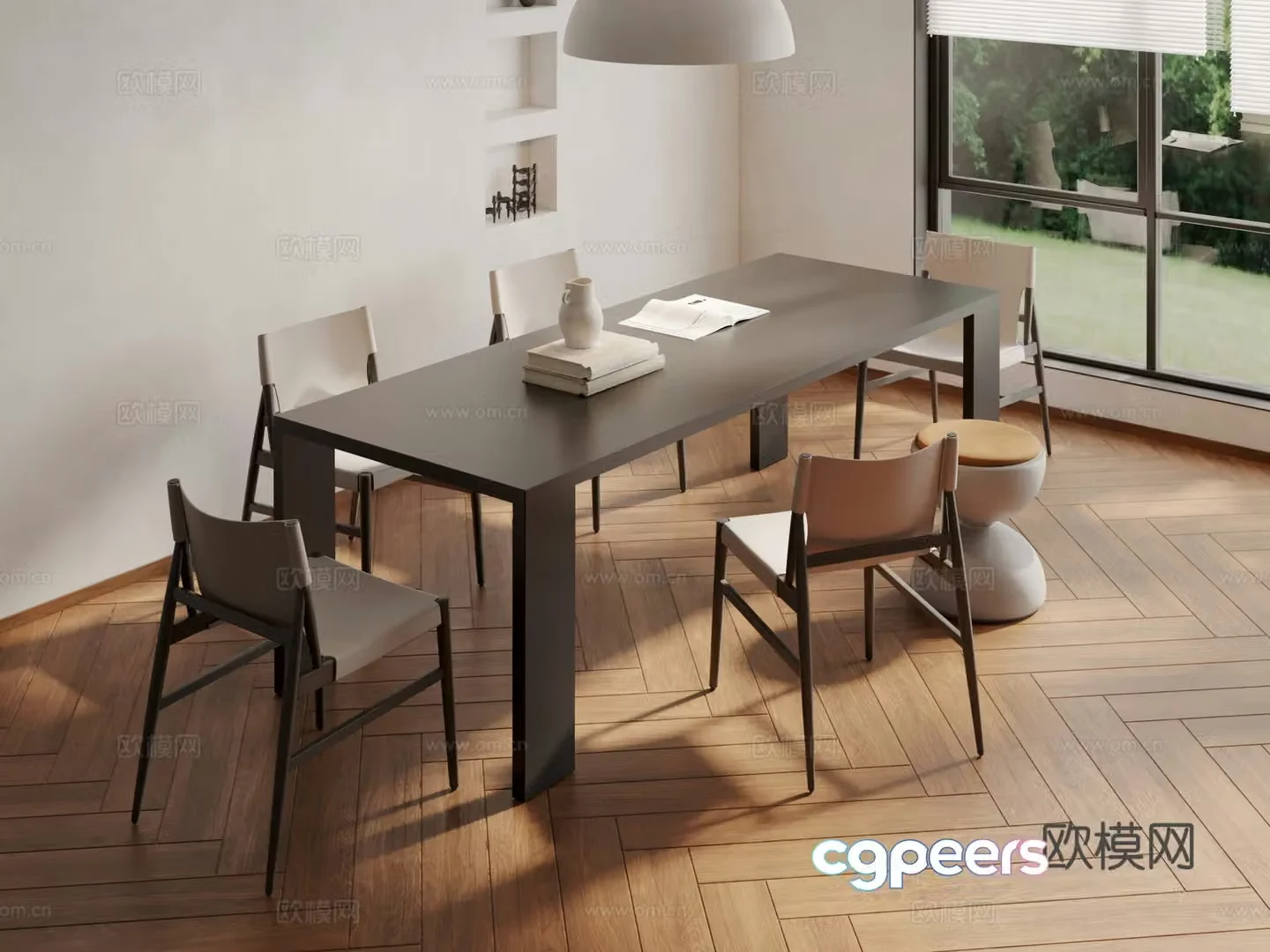 Modern dining table and chairs 3d model