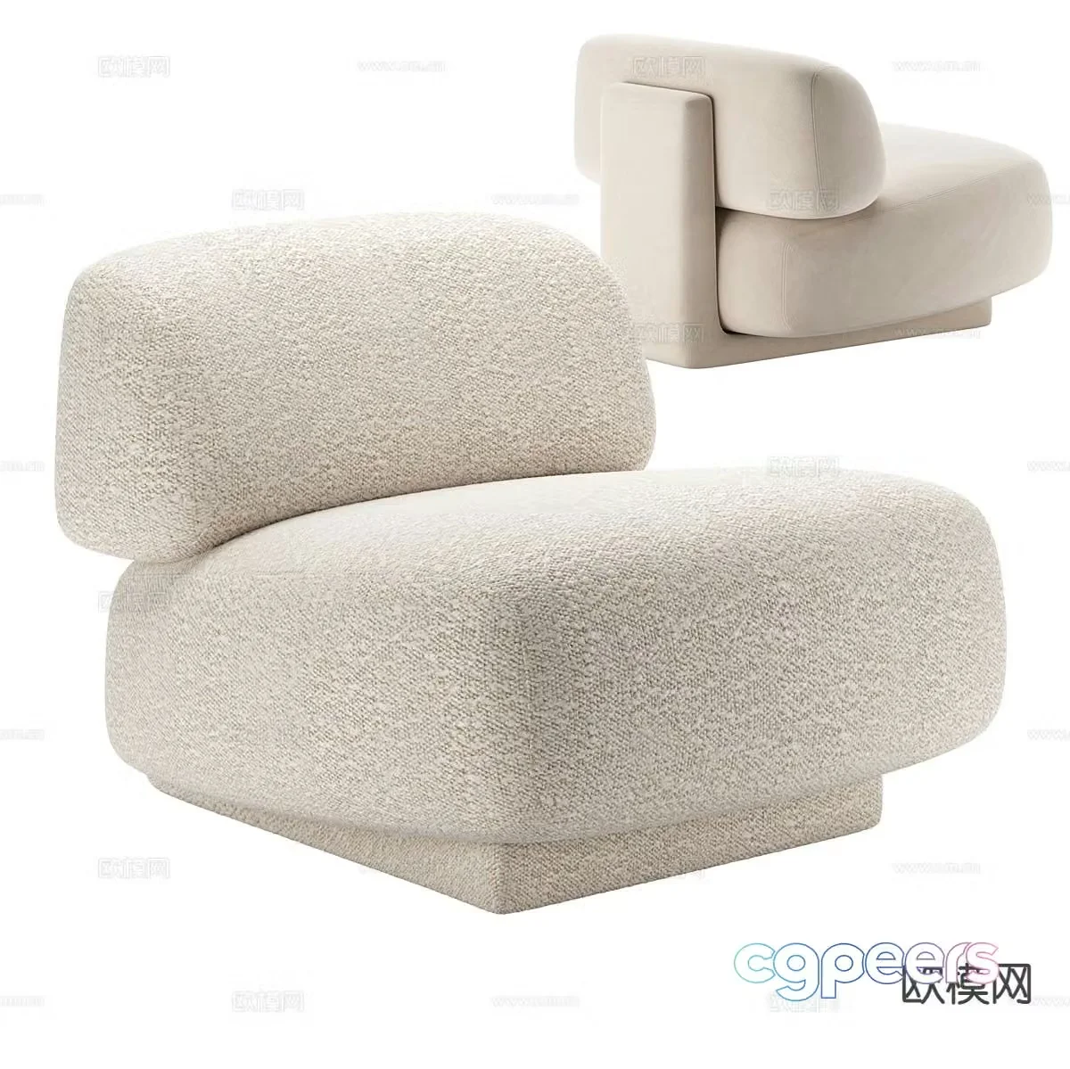 Short plush sofa single sofa 3d model