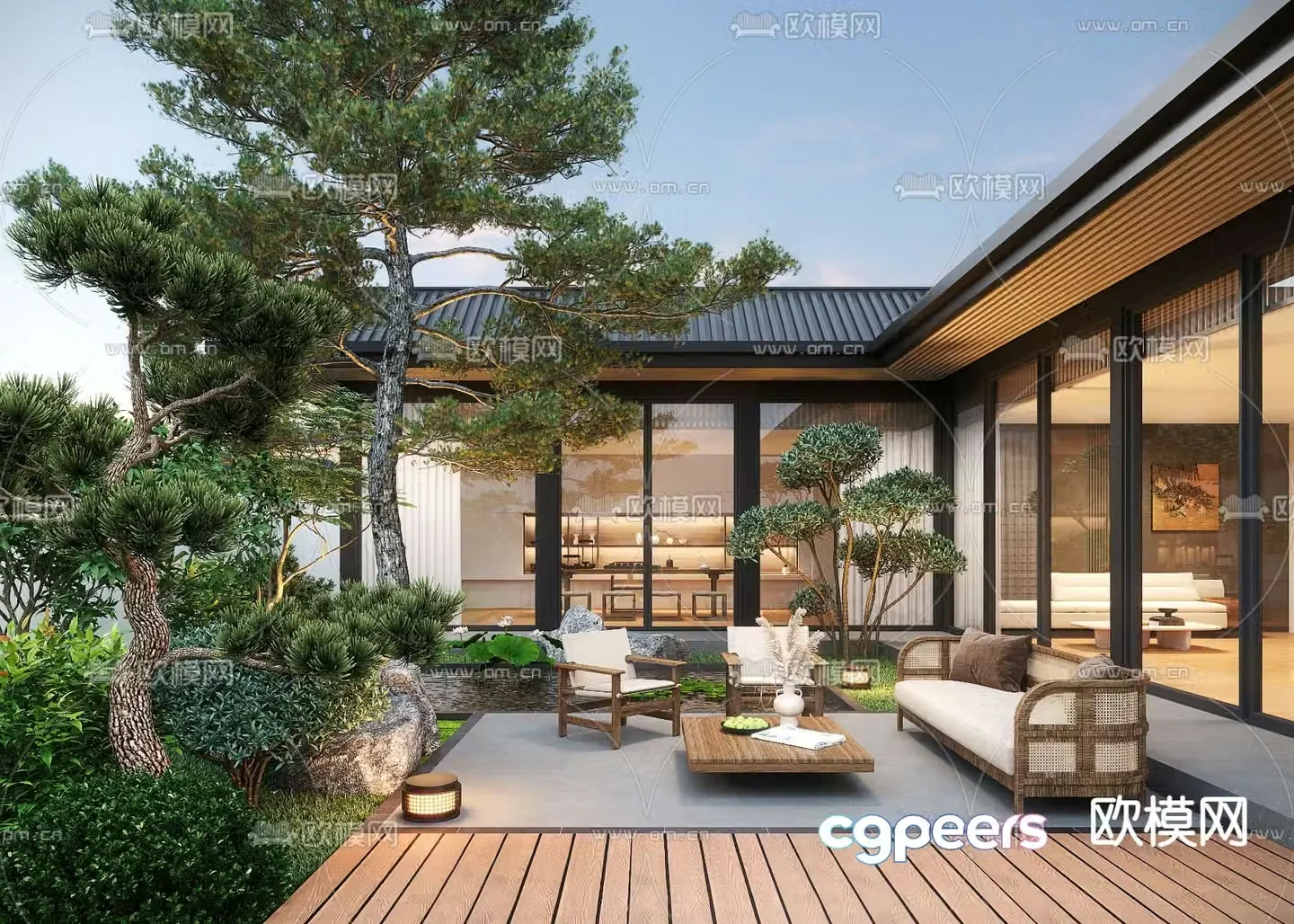 New Chinese style villa courtyard courtyard landscape 3D model
