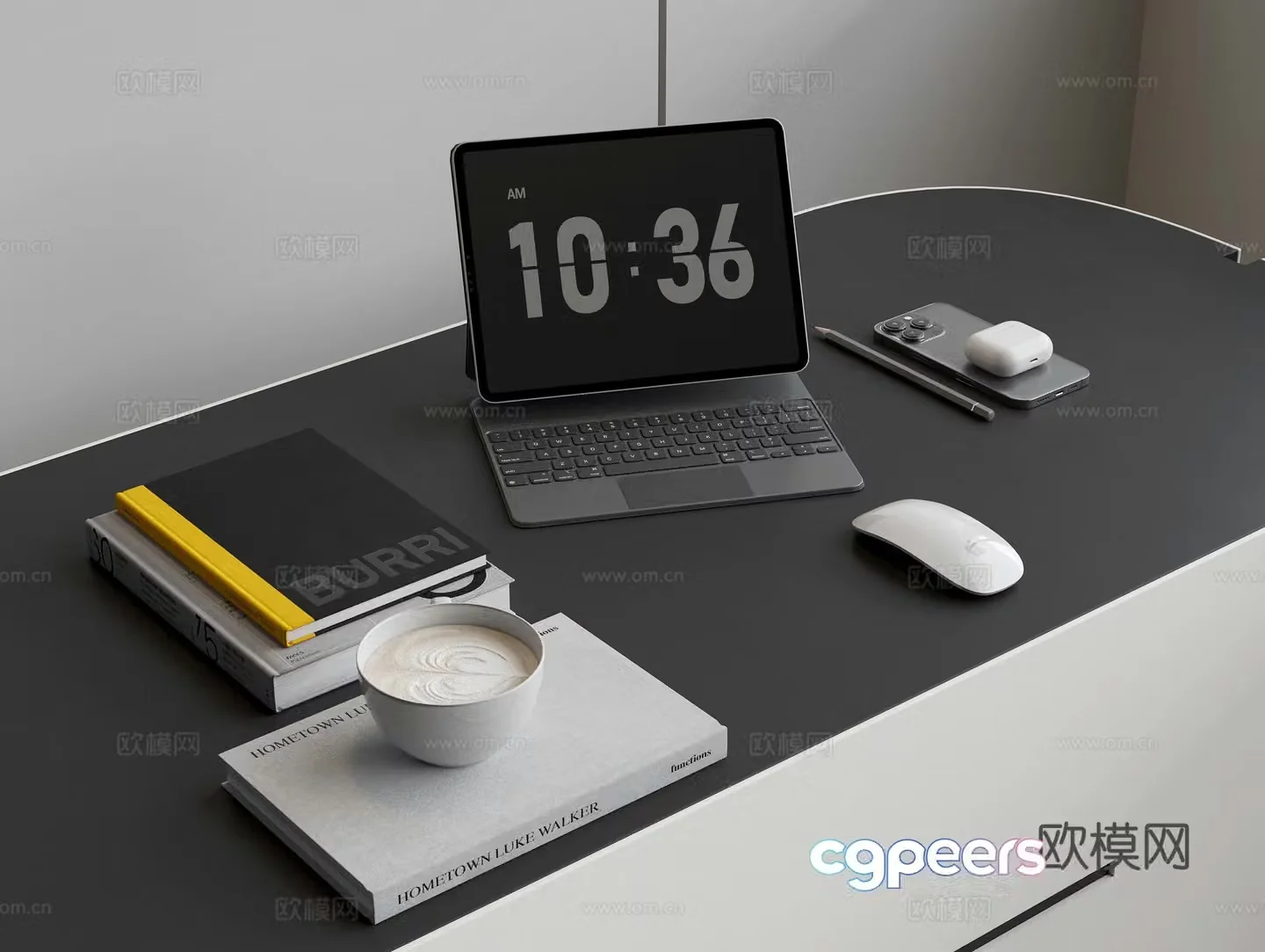 Tablet Mouse Mobile Phone Headphones Book Notepad Pen Office Stationery 3D Model