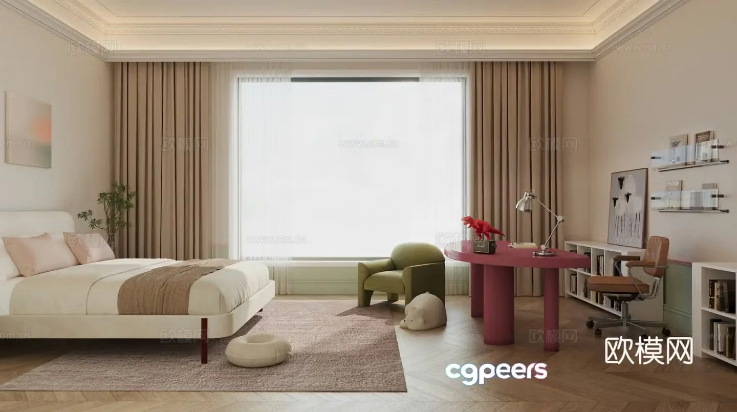 French simple bedroom teenager room 3d model