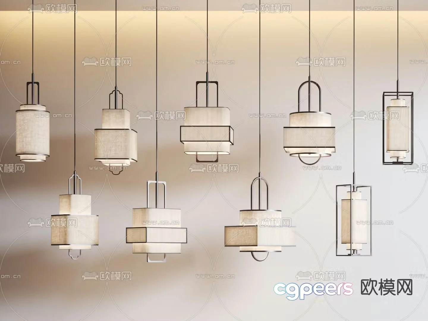 New Chinese style chandelier combination 3d model