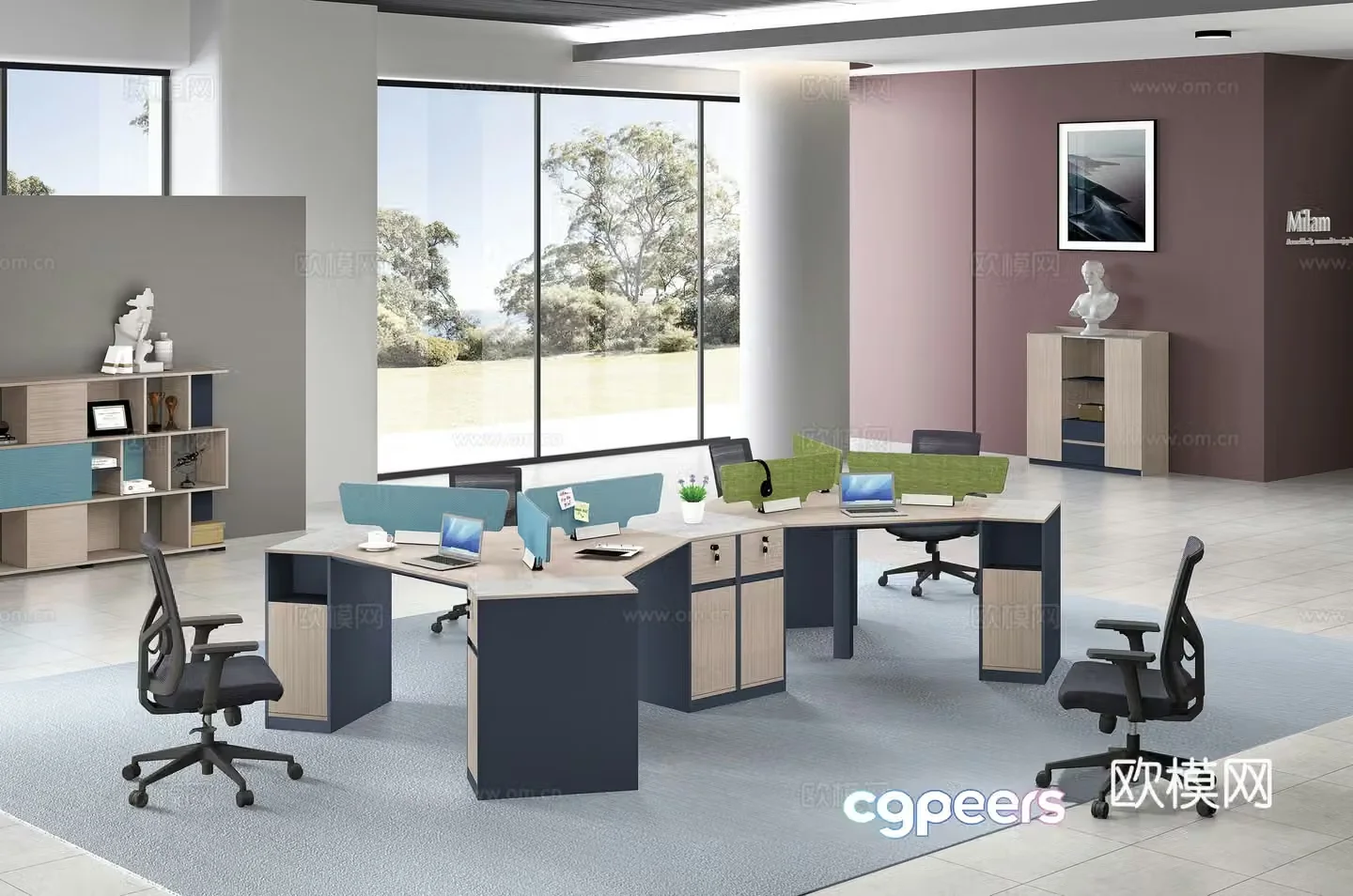 Working equipment office space office office area staff desk and chair 3d model