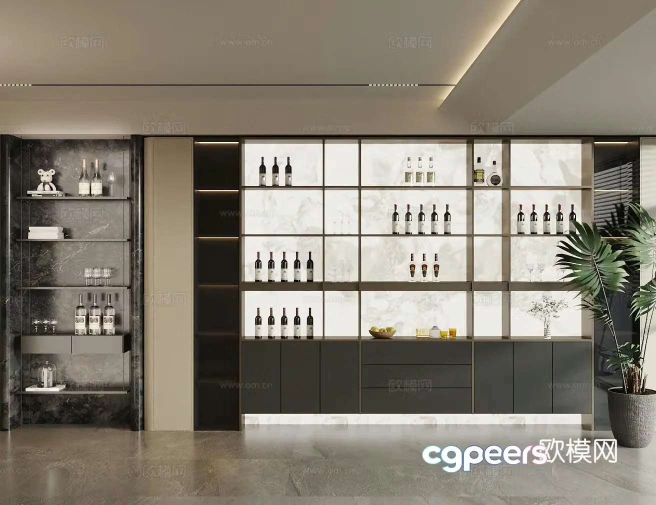 Modern light luxury wine cabinet Light luxury Italian wine cabinet Open wine cabinet Luminous wine cabinet Finished wine cabinet 3D model