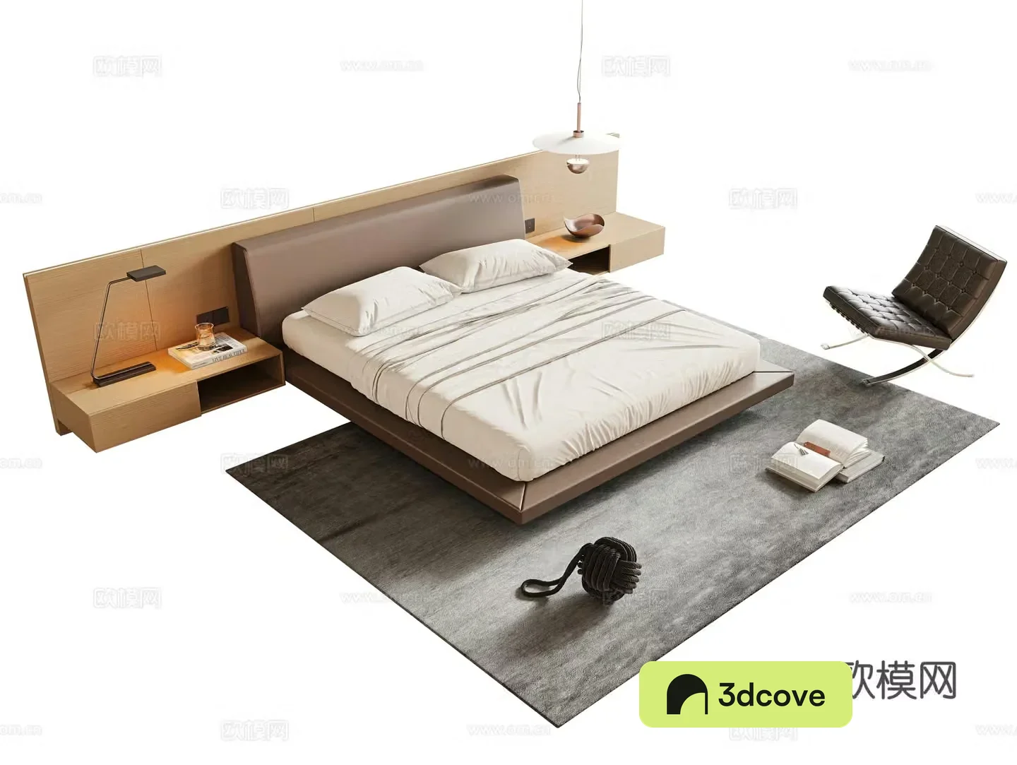Modern minimalist double bed leather art double bed master bedroom double bed suspended bed head back panel suspension