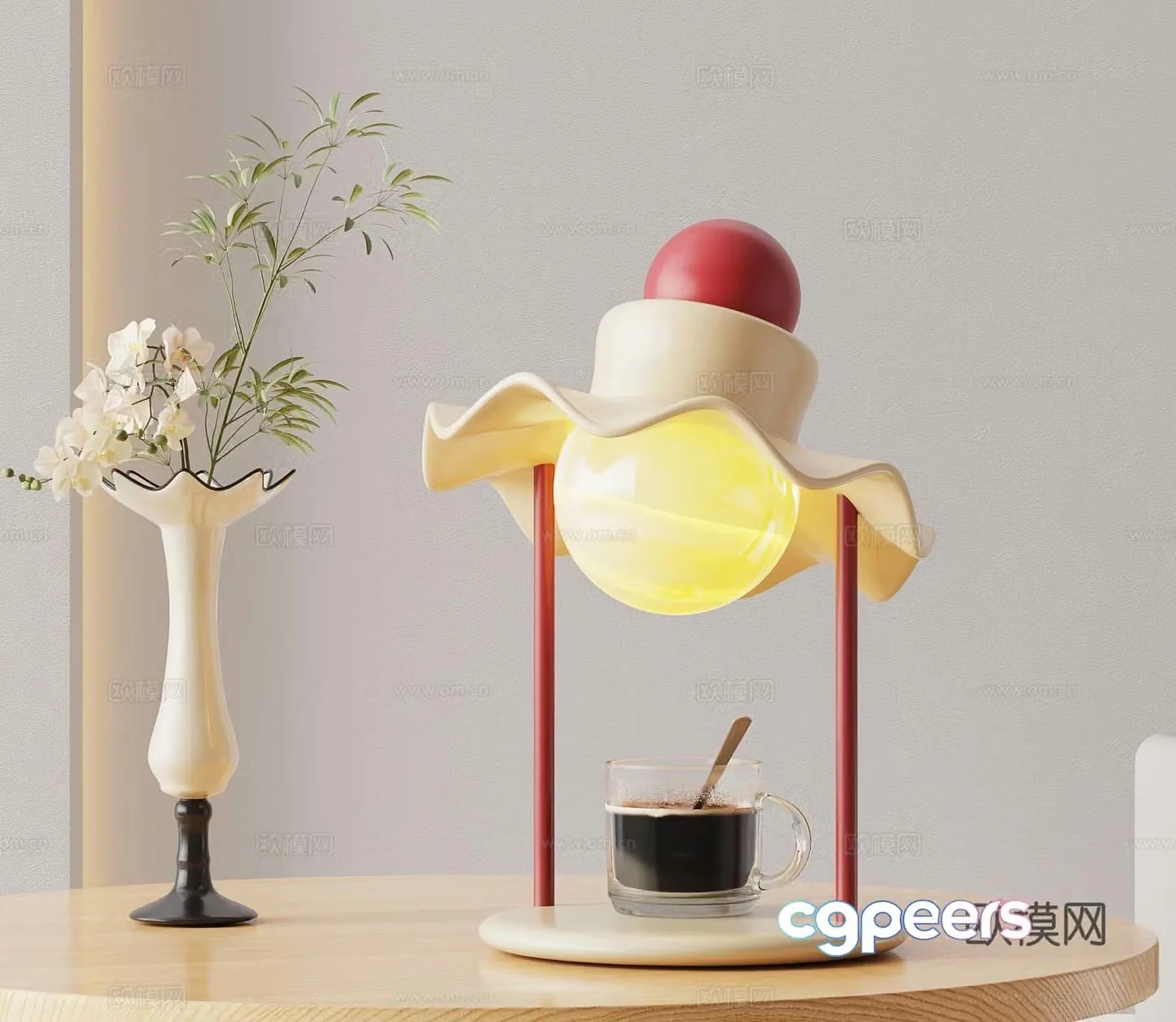 French Cream Temperature Lamp Vase 3D Model