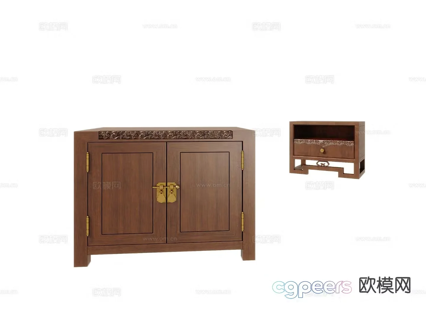 Chinese mahogany bedside table 3d model