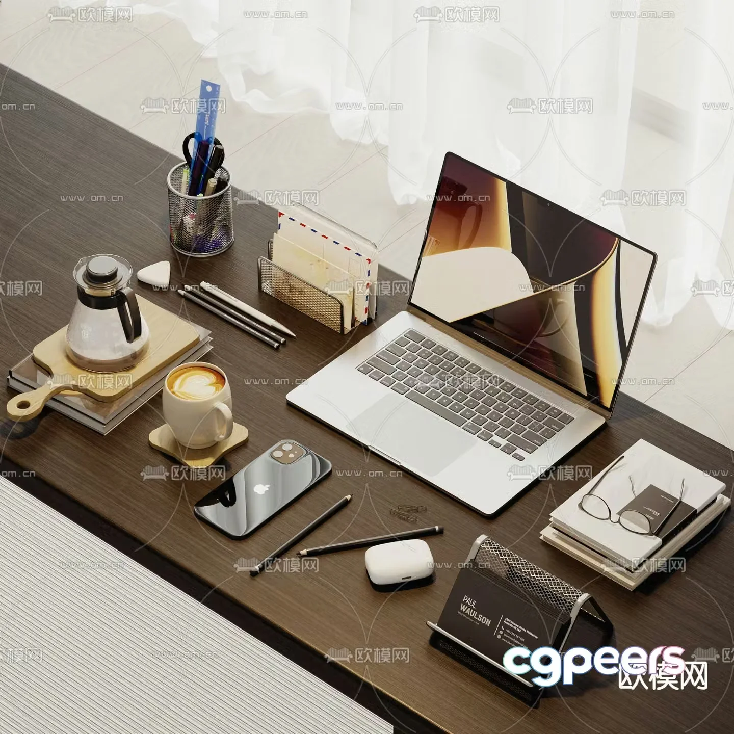 Office supplies desktop accessories notebook pen holder 3d model