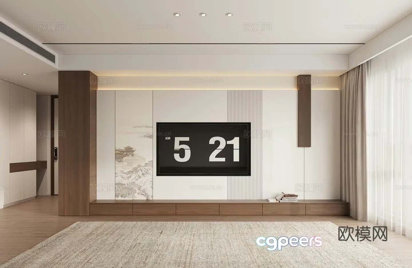 New Chinese Zen TV Background Wall 3D Model