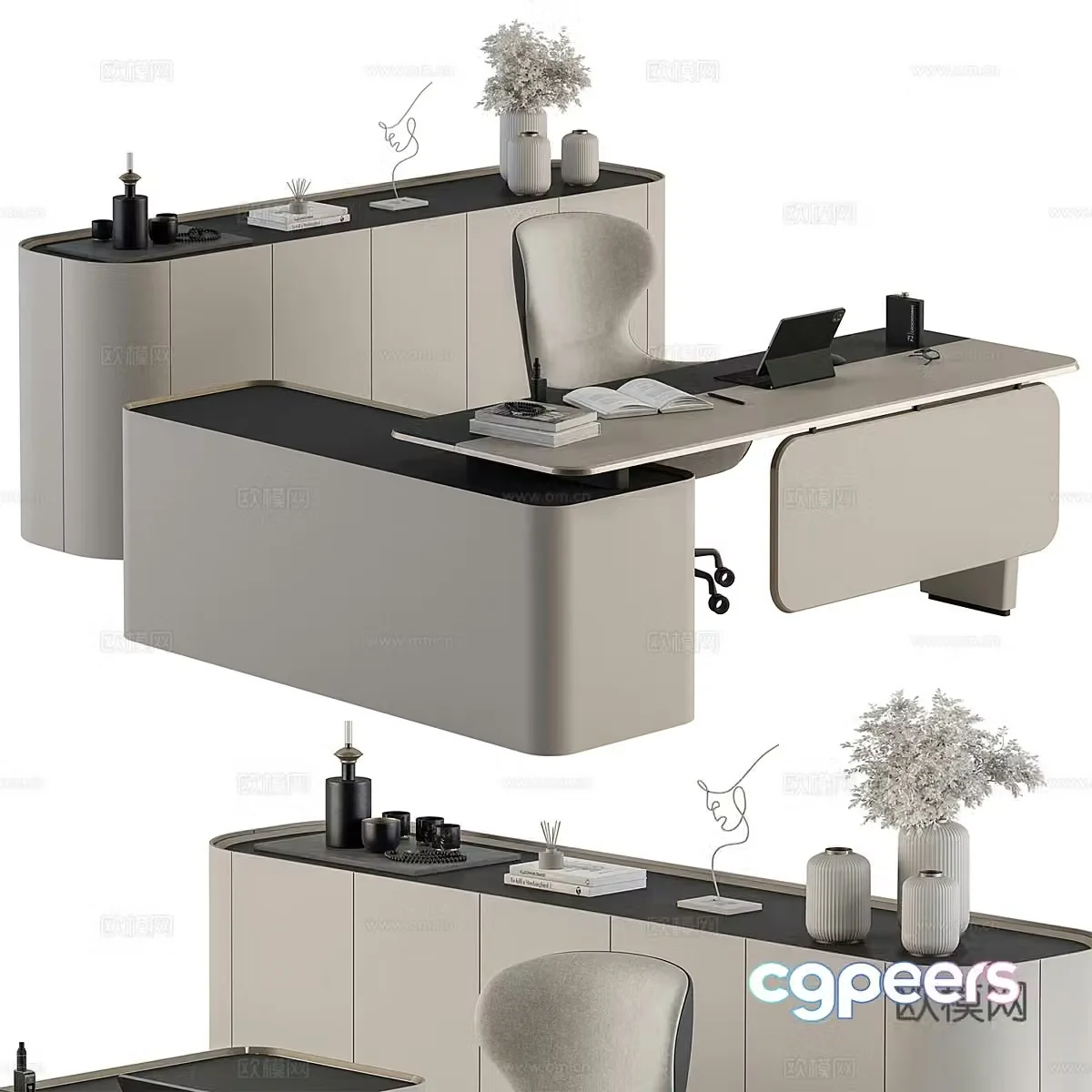 Modern Italian office desk and chair Office furniture 3d model