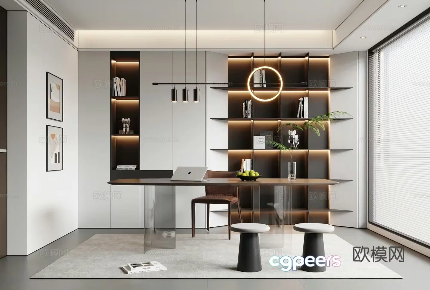 Modern study room 3d model