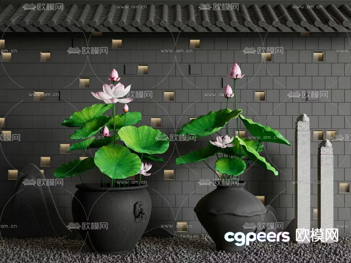 New Chinese style lotus landscaping lotus water tank 3D model