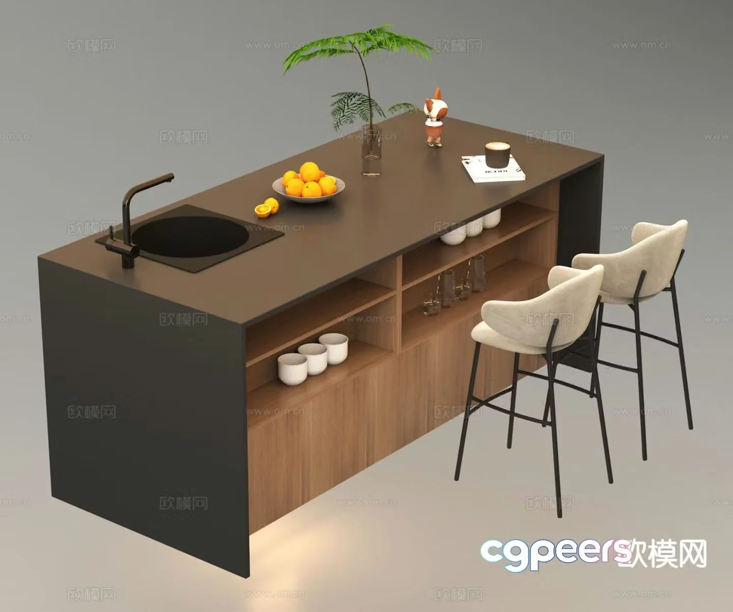 Modern island bar western kitchen bar water bar 3D model