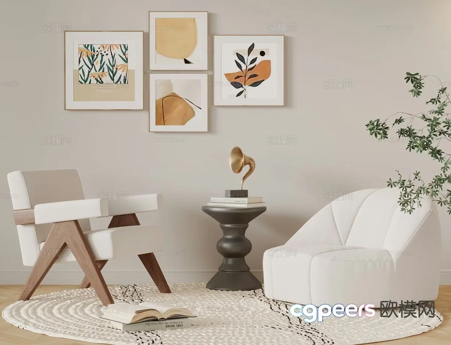 Cream style leisure chair single sofa table 3D model