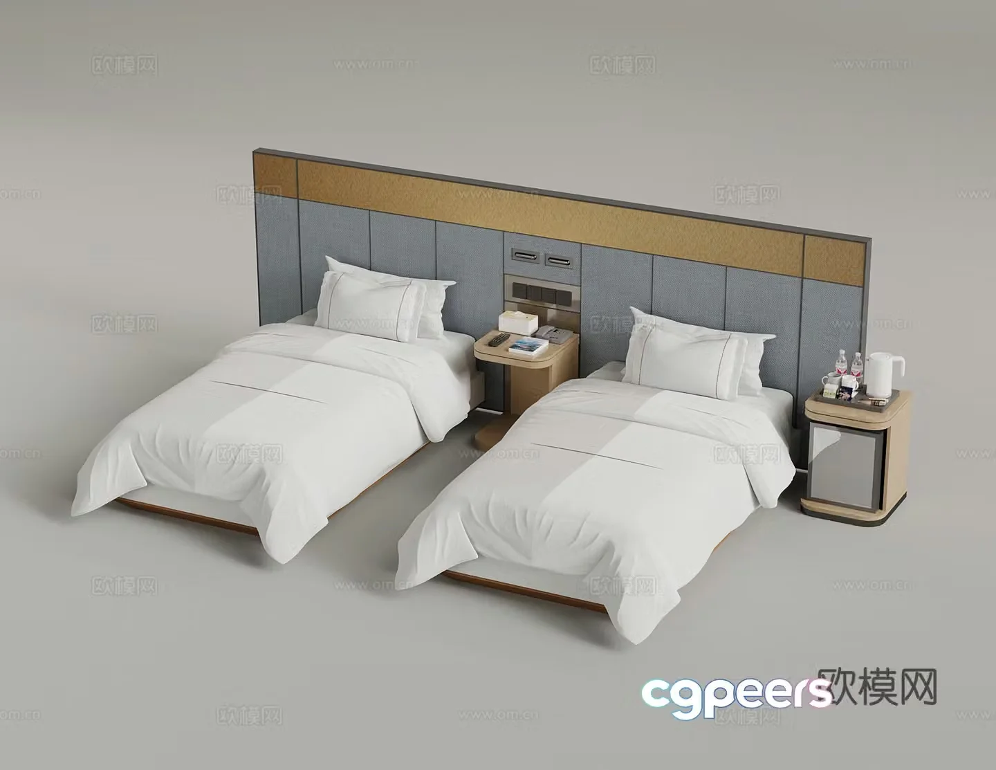Modern double bed nightstand 3d model