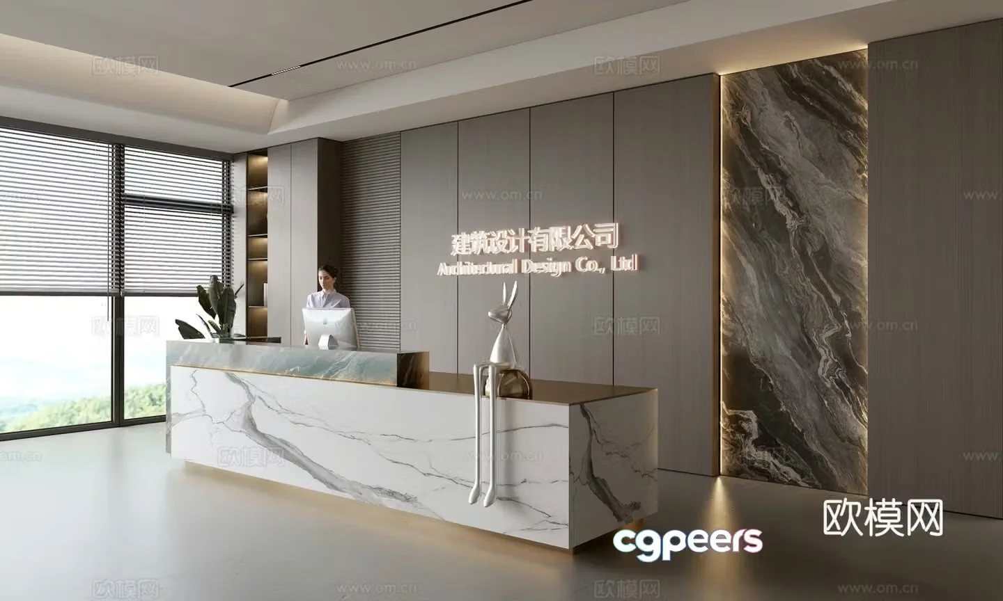 Modern company front desk reception area bar reception desk service desk company front desk background 3D model