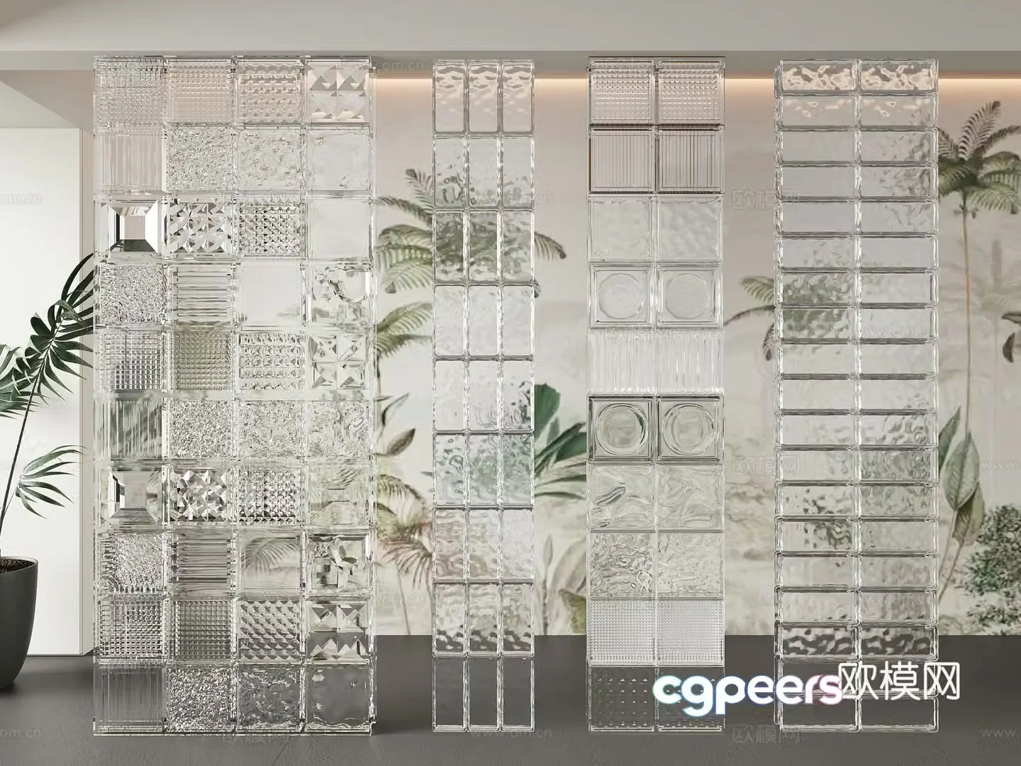 Modern glass brick partition 3d model