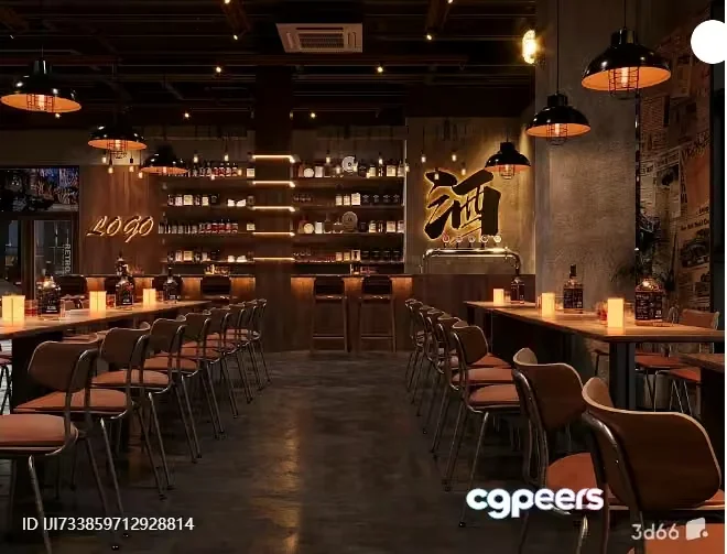 A Bar With Stools 3D Model – 18452 – VRAY Render