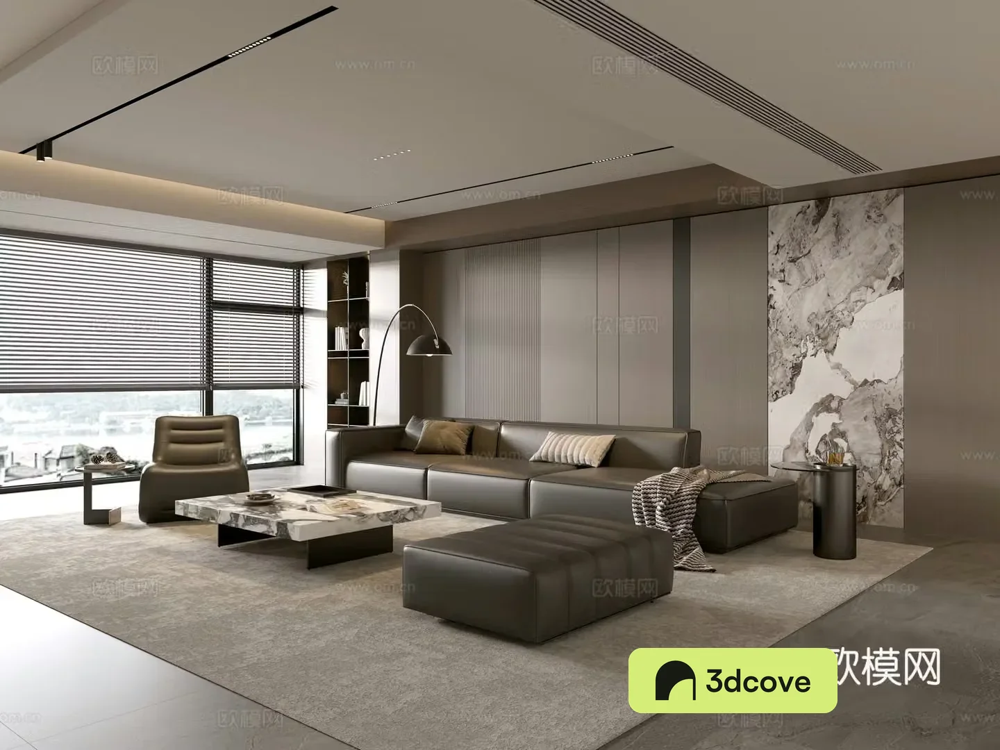 Italian living room sofa coffee table combination leisure chair floor lamp sofa stool decoration hanging painting