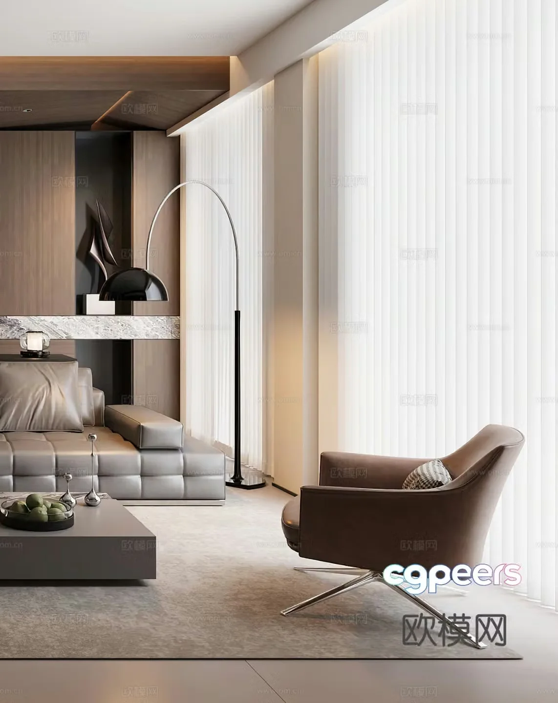 Modern leisure chair Floor lamp Single chair Office desk chair Side chair Angle table Italian leisure chair 3D model