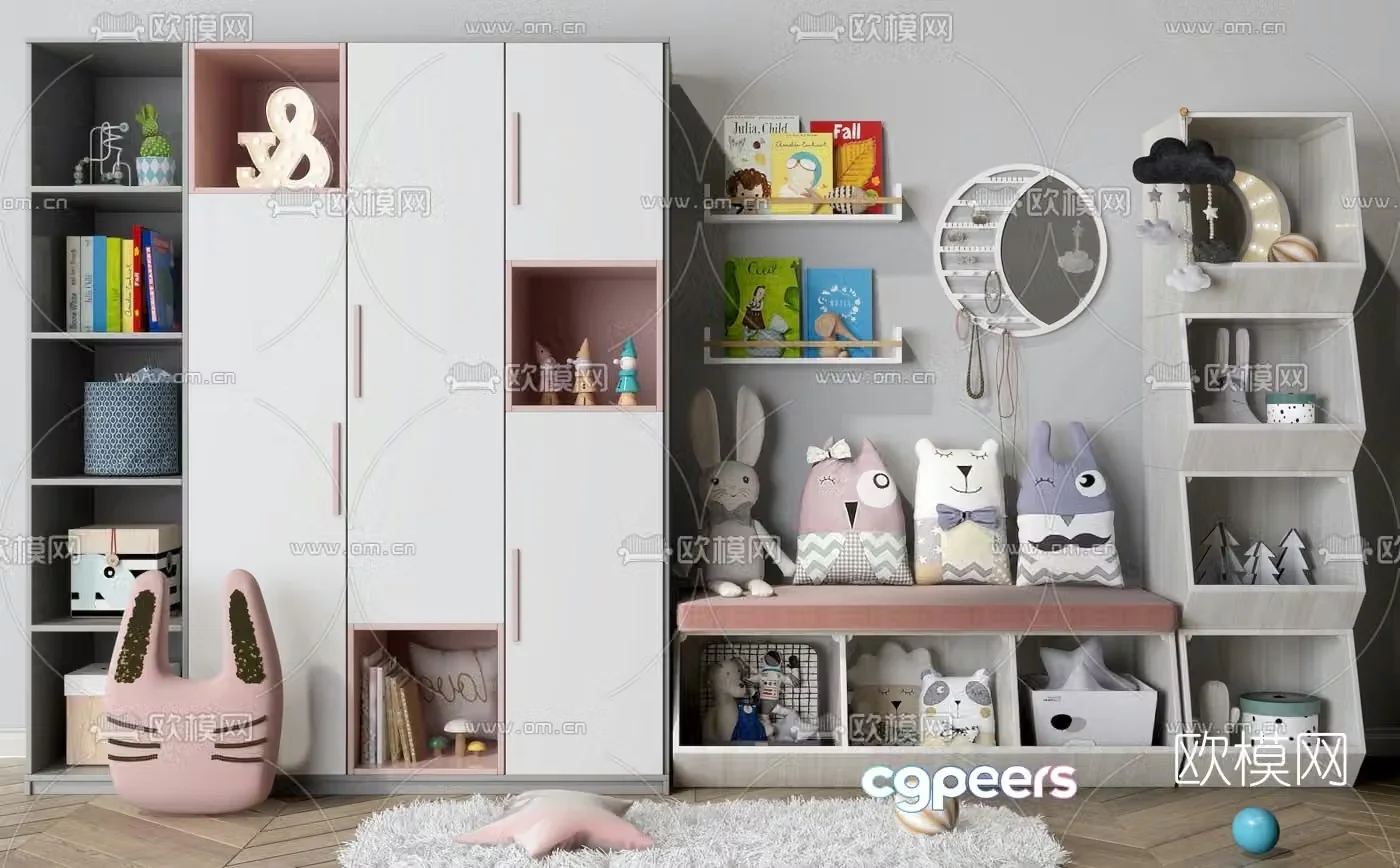 Nordic children’s bookcase toy storage cabinet 3D model