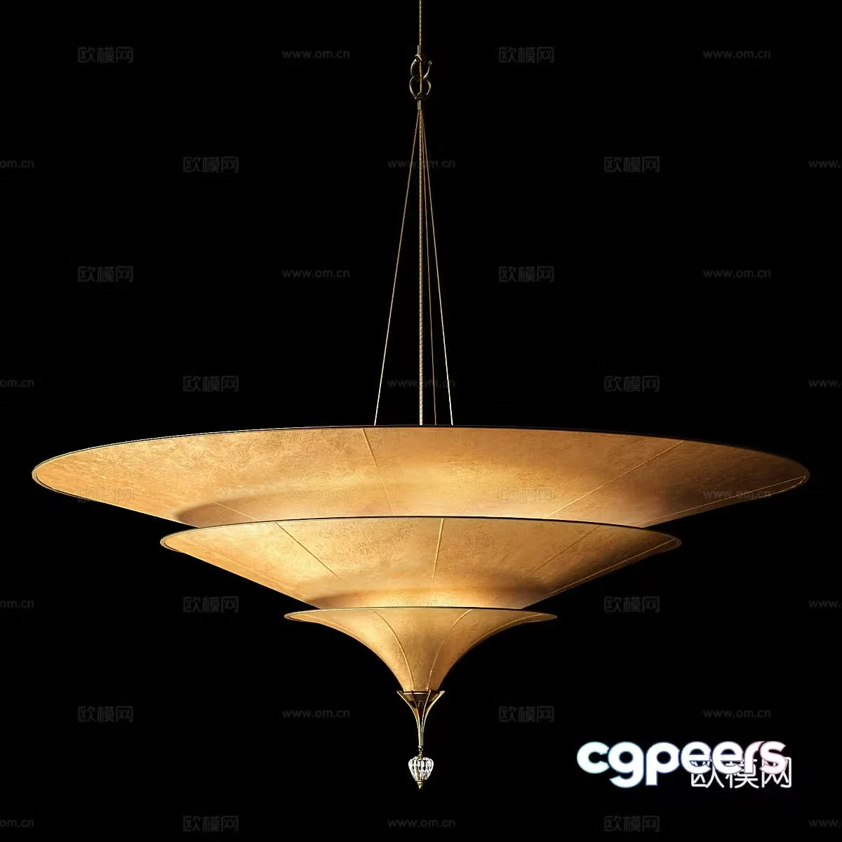 New Chinese style light luxury disc metal decorative chandelier 3D model