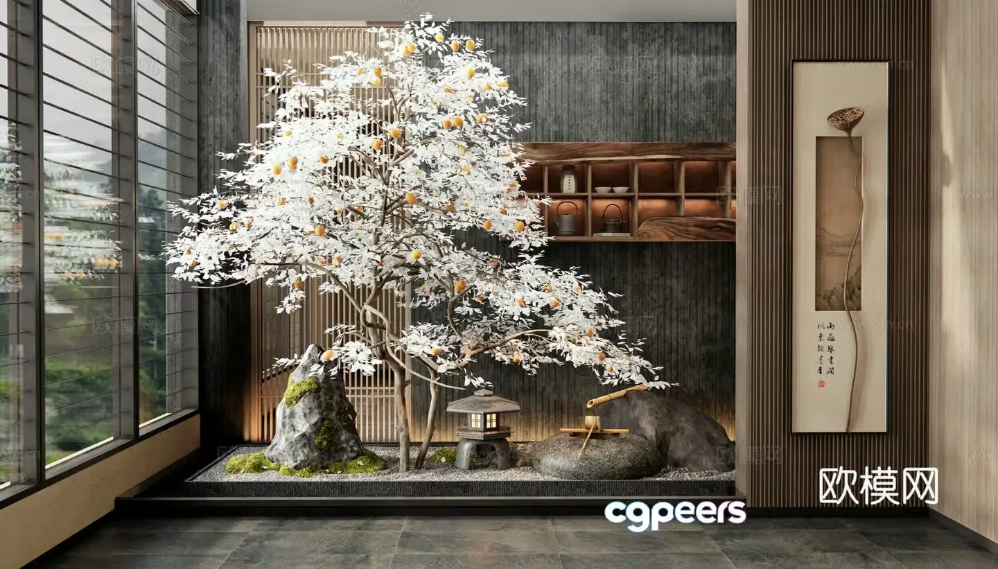 New Chinese interior landscape decorative paintings wall decorations plant landscaping patio landscape moss 3D model