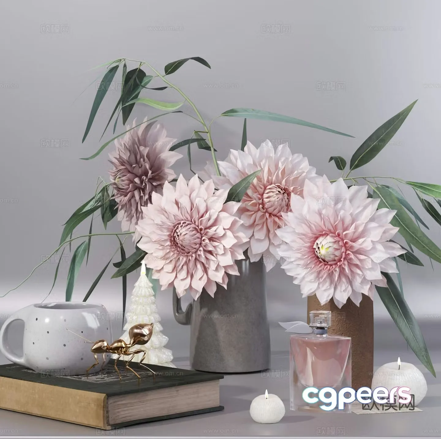 Desktop ornaments vase books 3d model