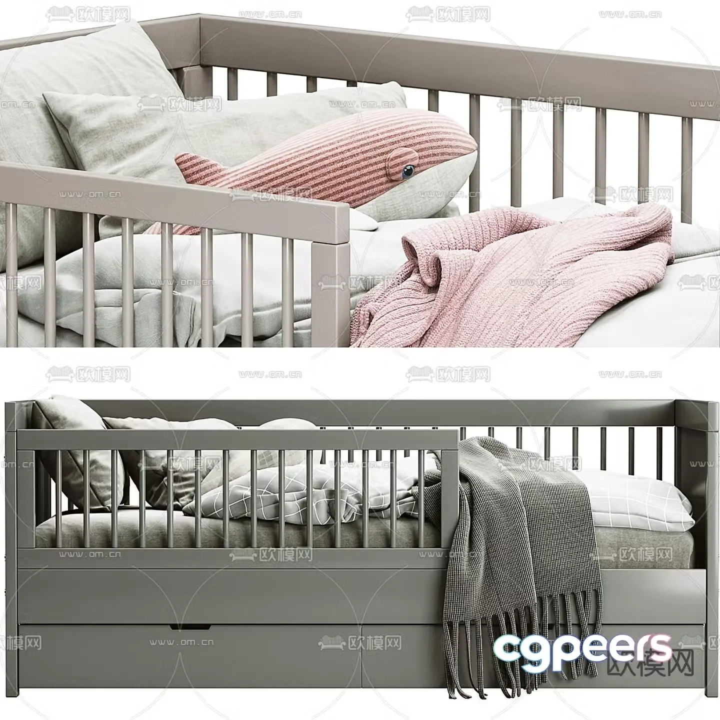 Modern crib toddler bed 3d model