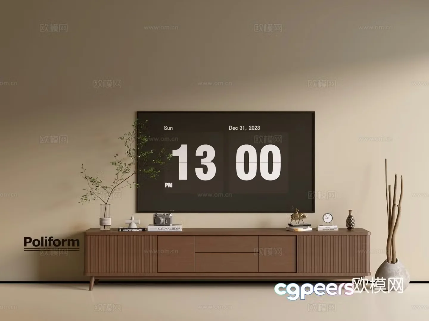 Modern wood grain TV cabinet simple side cabinet chest of drawers low cabinet whole cabinet side cabinet balcony 3D model