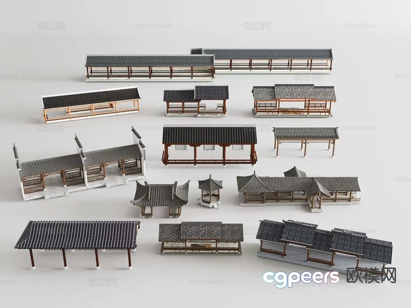 Chinese-style ancient building corridor antique corridor pavilion corridor wooden corridor 3D model